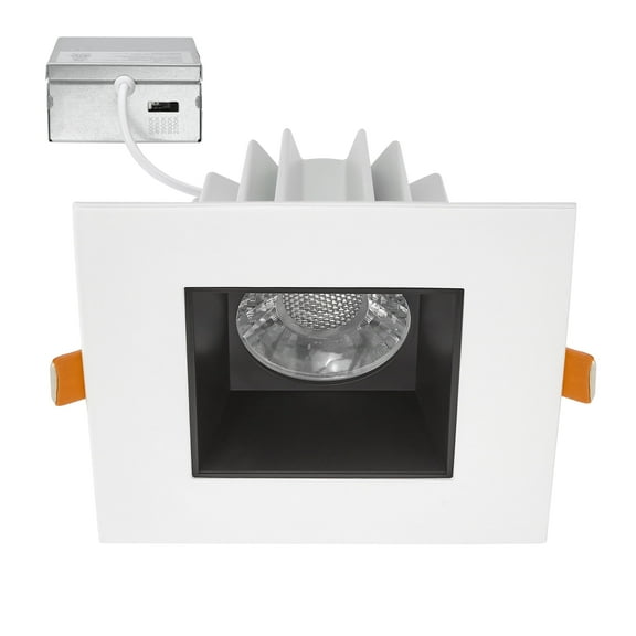 Maxxima 4 in. Slim Square Recessed Anti-Glare LED Downlight, White Trim Black Baffle, Canless IC Rated, 1200 Lumens, 5 CCT 2700K-5000K