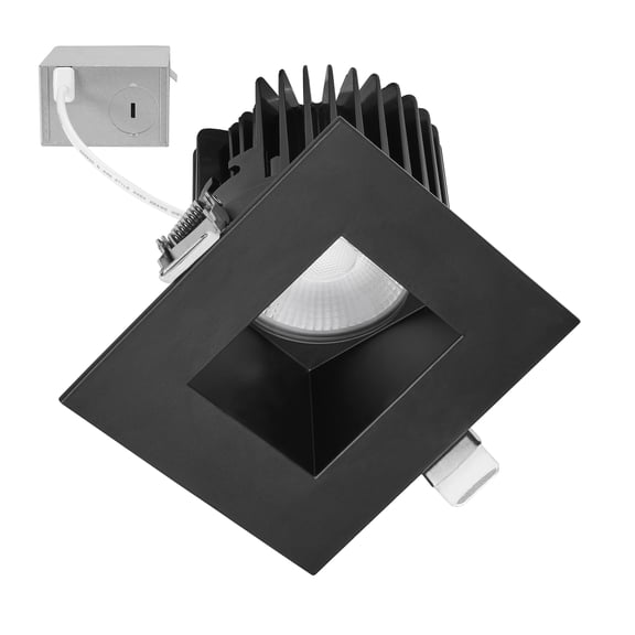 Maxxima 4 in. Slim Square Sloped Recessed Anti-Glare LED Downlight, Black Trim, Canless IC Rated, 900 Lumens, 5 CCT 2700K-5000K
