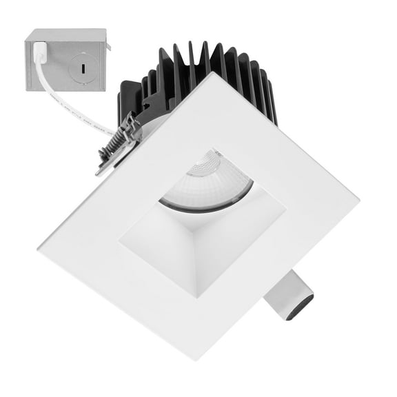 Maxxima 4 in. Slim Square Sloped Recessed Anti-Glare LED Downlight, White Trim, Canless IC Rated, 1000 Lumens, 5 CCT 2700K-5000K