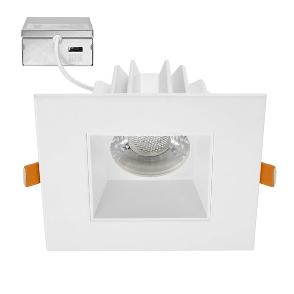 Maxxima 4" Ultra-Thin Recessed Anti-Glare LED Downlight Canless IC Rated 1200 Lumens 5 Color Temperature Selectable 2700K/3000K/3500K/4000K/5000K, Dimmable Square White Trim, 90 CRI, J-Box Included