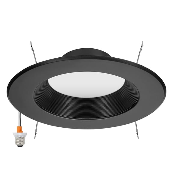 Maxxima 5" & 6" 5 CCT Retrofit LED Downlight - 1100 Lumens, E-26 Quick Connect, Dimmable, Black Trim.