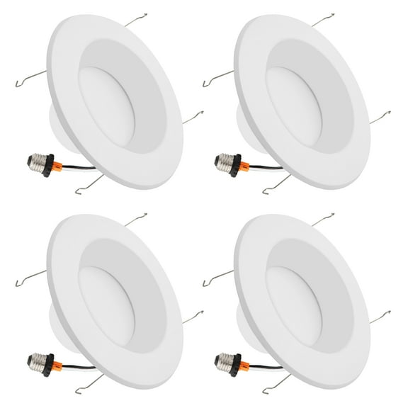 Maxxima 5 and 6 inch LED Retrofit Downlight 950 Lumens Smooth Baffle Trim 2700K Warm White Dimmable Energy Star, 100 Watt Equivalent Light Fixture E26 Adapter Included - 4 Pack