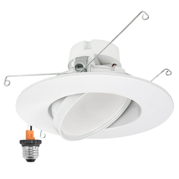 Maxxima 5 in. and 6 in. Rotatable LED Retrofit Downlight Gimbal, 1100 Lumens, 11 Watts, 5 CCT 2700K/3000K/3500K/4000K/5000K, Dimmable, Plastic White Trim