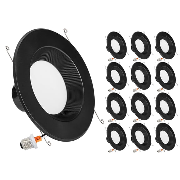 Maxxima 5 in. and 6 in. 5 CCT Retrofit Recessed LED Downlight, Black Trim, 1100 Lumens, Color Selectable 2700K-5000K (12-Pack)