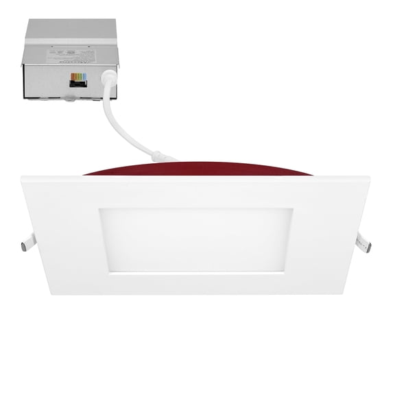 Maxxima 6 in. 2 Hour Fire Rated Slim Square Recessed LED Downlight, Canless IC Rated, 1100 Lumens, 5 CCT Color Selectable 2700K-5000K
