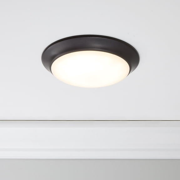 Maxxima 7 in. Bronze Slim Round LED Flush Mount Ceiling Light Fixture, LED Disk Light 900 Lumens, Warm White 3000K Dimmable Dome Closet Light, Suitable for Pantry, Mudroom, Foyer and Hallway