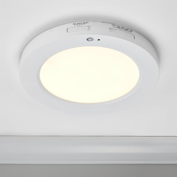 Maxxima 7 in. Round PIR Motion Sensor LED Ceiling Light Fixture, Flush Mount, 5 CCT 2700-5000K, 1200 Lumens