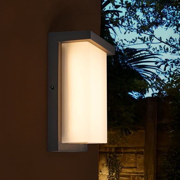 Maxxima 8" LED Outdoor Wall Light, Black w/ Frosted Lens, Modern Porch Light, 1400 Lumens, 5 CCT 2700K-5000K