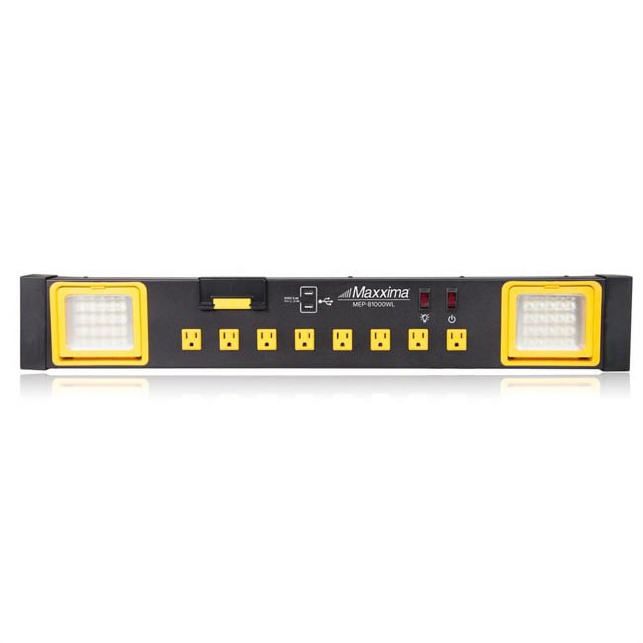 Maxxima 8 Outlet Workshop Power Station with 2 Port USB Charger and LED Worklight, 1000 Lumens 6000K