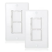Maxxima AC Combination Switch - Double On/Off Paddle Rocker Light Switch, White Decorative Wall Plates Included, 15 Amp, Ideal for Bedrooms, Kitchens, Fans, and Household Use - 2 Pack