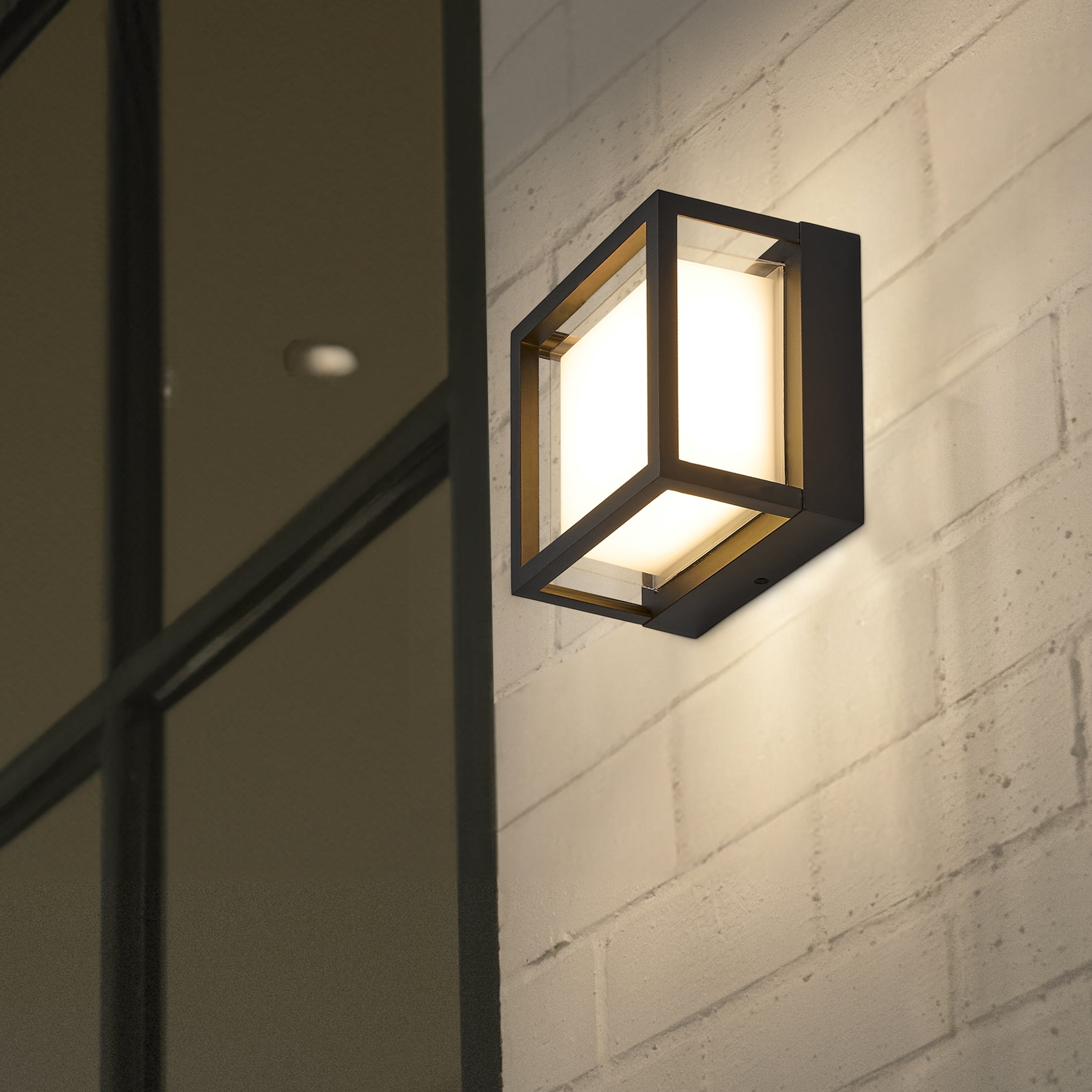 Maxxima Black Outdoor LED Wall Light with Clear Lens, Sconce, Modern Porch Light, 1200 Lumens, 5 CCT 2700K-5000K