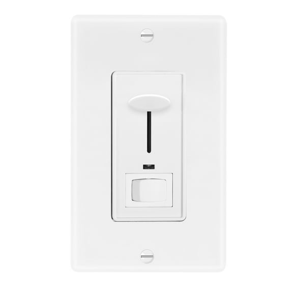 Maxxima Dimmer Electrical Light Switch - Featuring Blue Indicator Light, LED Compatible, 3-Way/Single Pole Use, 0 - 10V, 960 Watt Max, Dimmable Lamp and Lighting Control, White Wall Plate Included