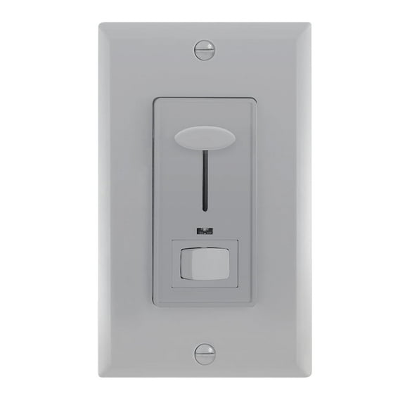 Maxxima Dimmer Electrical Light Switch - Featuring Blue Indicator Light, LED Compatible, 3-Way/Single Pole Use, 600 Watt Max, Dimmable Lamp and Lighting Control, Wall Plate Included - Gray