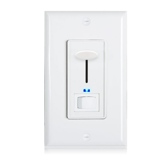 Maxxima Dimmer Electrical Light Switch - Featuring Blue Indicator Light, LED Compatible, 3-Way/Single Pole Use, 600 Watt Max, Dimmable Lamp and Lighting Control, Wall Plate Included - White