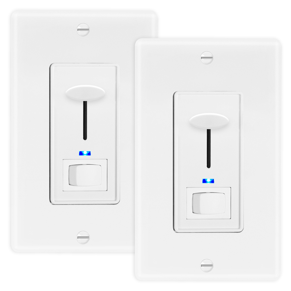 Maxxima Dimmer Electrical Light Switch - Featuring Blue Indicator Light, LED Compatible, 3-Way/Single Pole Use, 600 Watt Max, Dimmable Lamp and Lighting Control, Wall Plate Included - 2 Pack - image 1 of 7