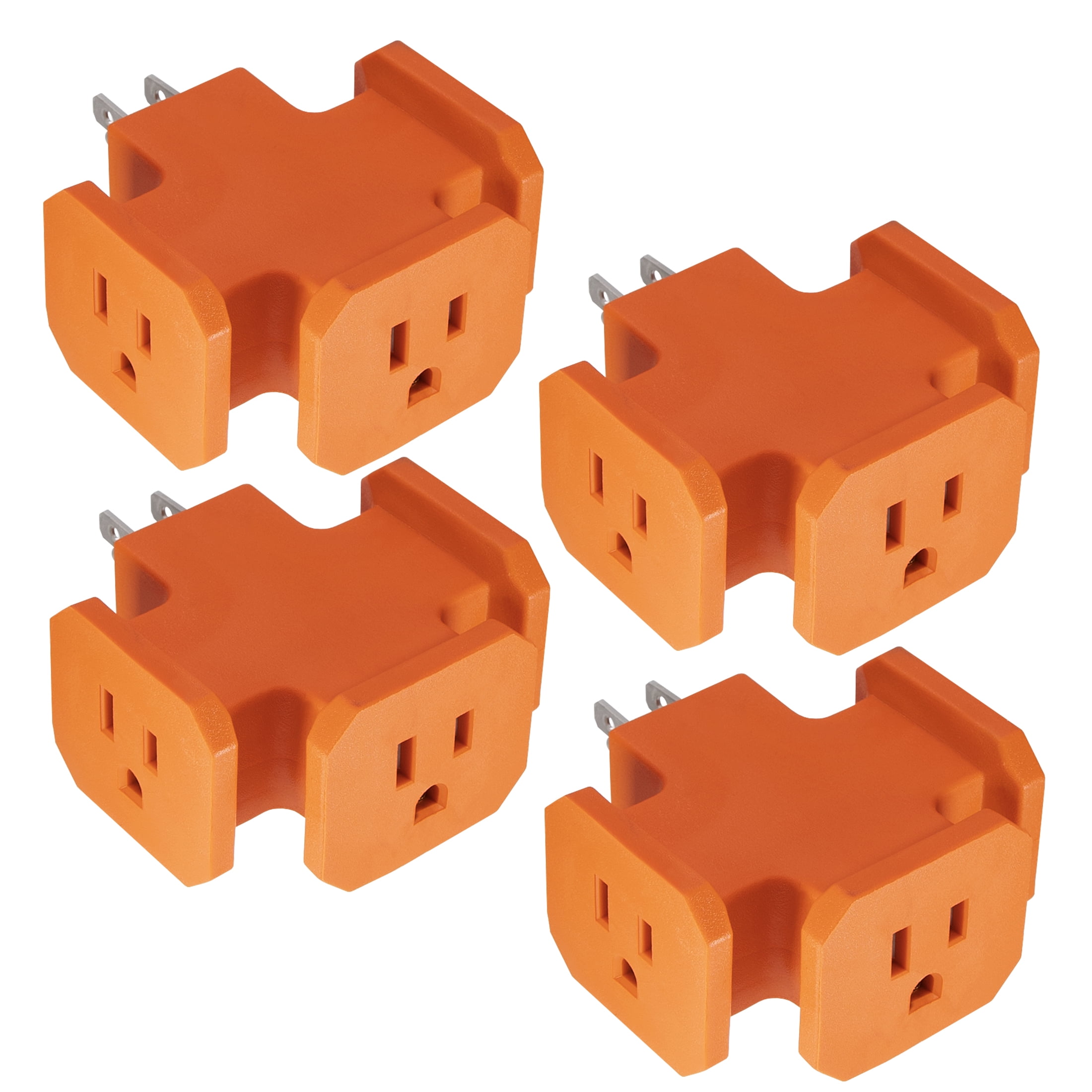 Maxxima Heavy Duty 3 Grounded Multi Outlet Adapter Wall Plug, Turn One Outlet into 3, Orange