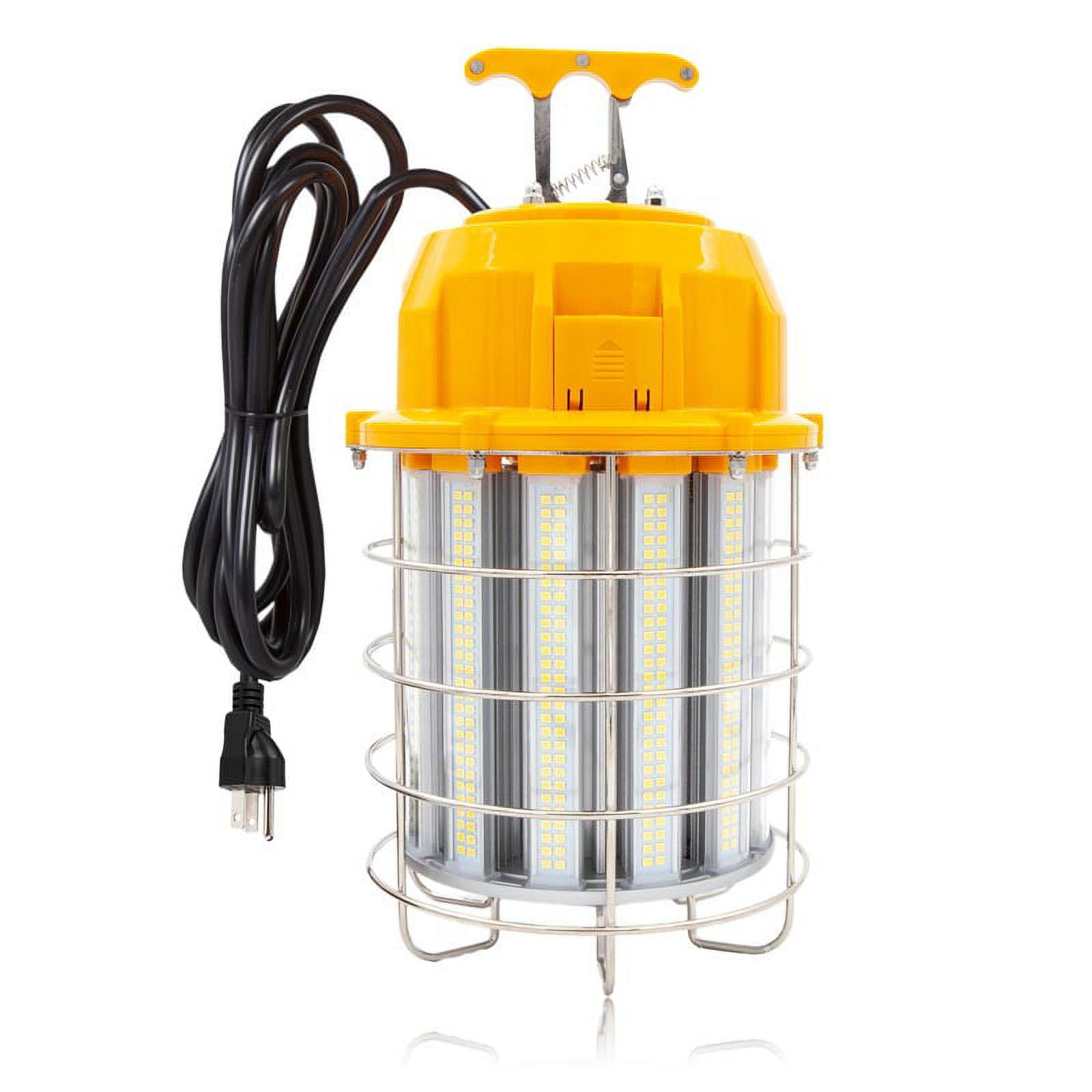 Maxxima High Bay LED Temporary Work Light Fixture 150 Watt 1800 Lumens, Daylight  5000K, IP65, Linkable, Stainless Steel Cage Guard, Easy Latch to Mount,  Plug in with Surge Protection