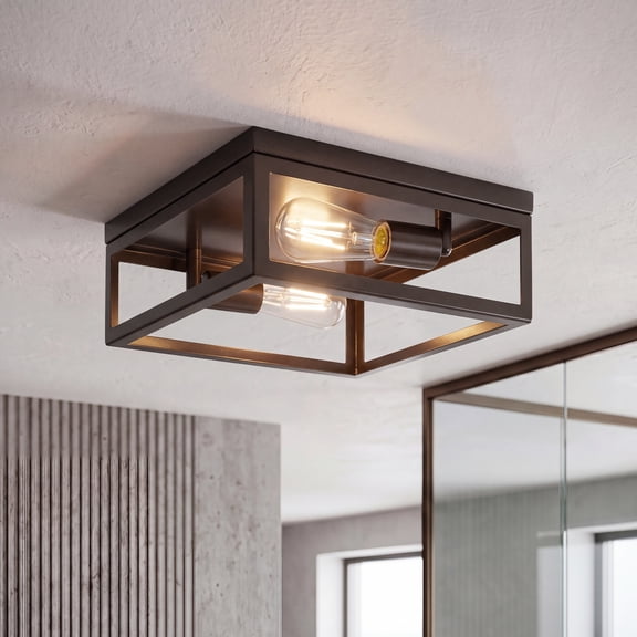 Maxxima Indoor/Outdoor Flush Mount Ceiling Light, 2-Light Square, Brown