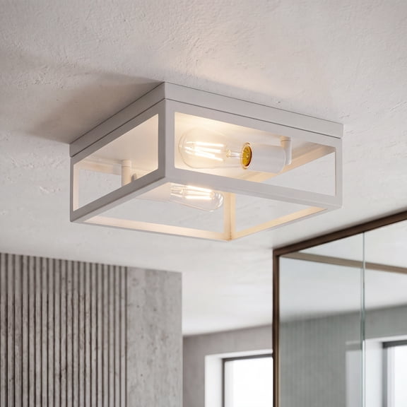 Maxxima Indoor/Outdoor Flush Mount Ceiling Light, 2-Light Square, White