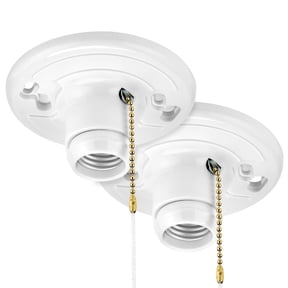 Maxxima Keyless Plastic Lamp Holder - Featuring Pull Chain, One-Piece Medium Base, E26 Socket Outlet Box Mount, 660W - 2 Pack