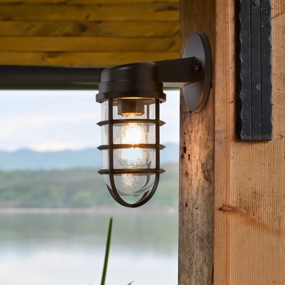 Maxxima LED Cage Light Wall Lantern - Outdoor Porch Light w/ A19 Edison Bulb, 800 Lumens, 2700K Soft White, Dimmable, Decorative Fixture with Modern Mount for Front Door, Garage, and Indoor Lighting