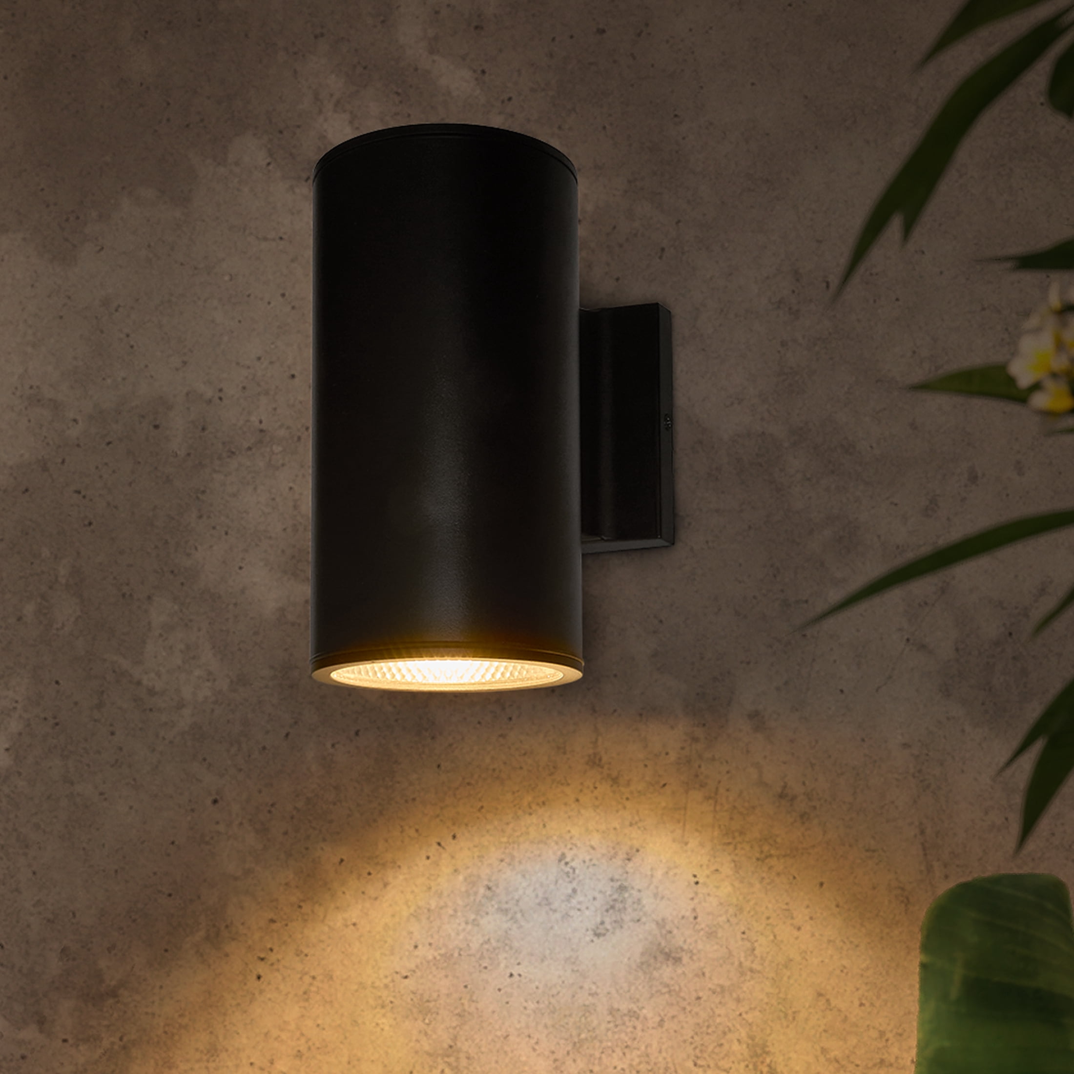Maxxima Cylinder LED Outdoor Wall Light, Modern Wall Wash, 12 Watt, 1050 Lumens, 5 CCT 2700K/3000K/3500K/4000K/5000K, Dusk to Dawn Photocell Sensor, Exterior Garage, Patio, or Porch Lighting, Black