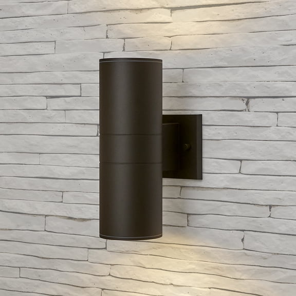 Maxxima LED Cylinder Outdoor Wall Wash, Up and Down Sconce Light, 24 Watt, 1680 Lumens, 3000K Warm White, Brown