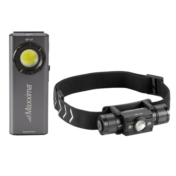 Maxxima LED Flashlight & Adjustable Headlamp Kit, Rechargeable Personal Safety Light Kit Combo