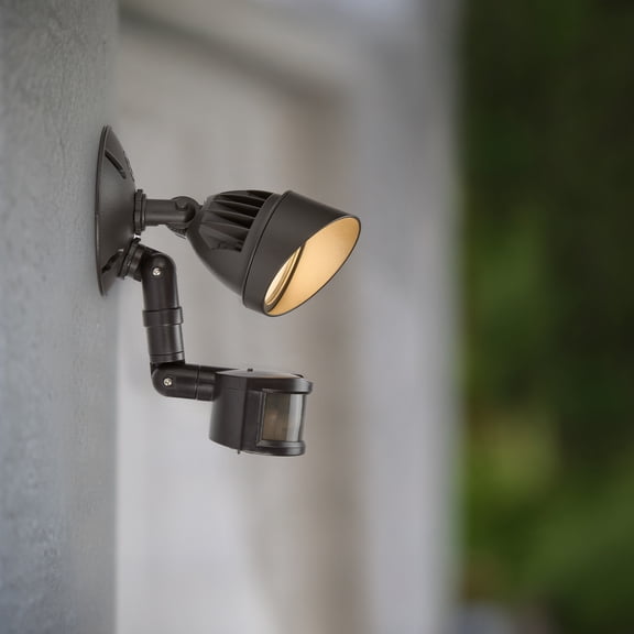 Maxxima LED Outdoor Flood Wall Light, Exterior Security Light, 800 Lumens, 3000K Warm White, Motion Sensor, Dusk to Dawn Sensor, Brown