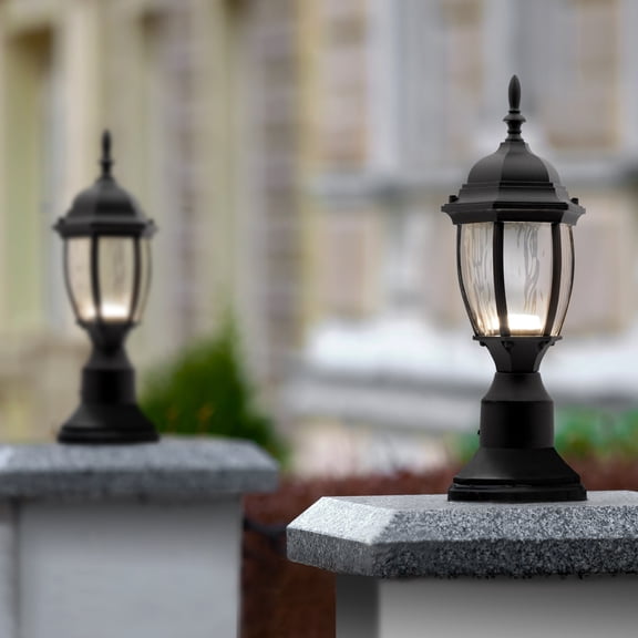 Maxxima LED Outdoor Post Light Pole Lantern with Water Glass, 900 Lumens, 3000K Warm White