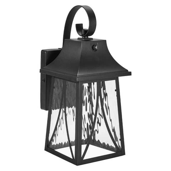 Maxxima LED Outdoor Wall Light, Black w/ Clear Water Glass, Dusk to Dawn Sensor, 900 Lumens, 3000K Warm White