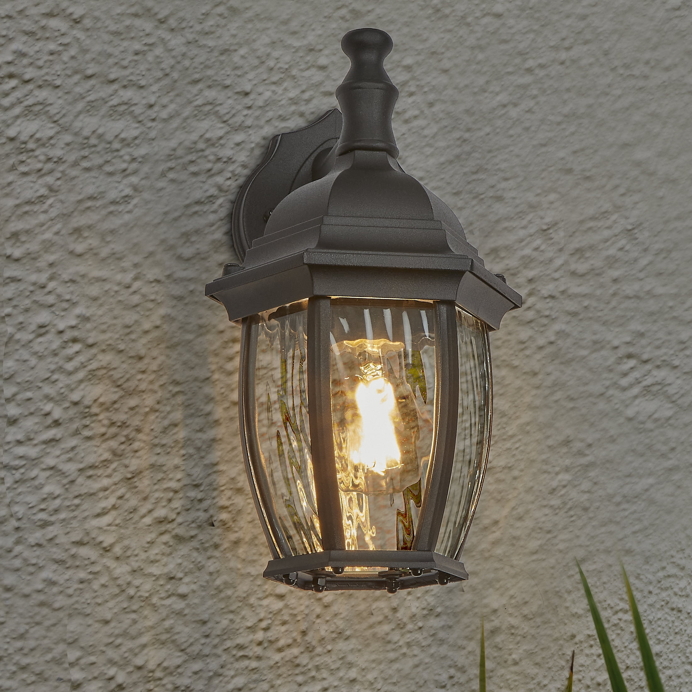 Maxxima Outdoor Wall Light, Black w/ Clear Water Glass, Exterior Porch Sconce Light, E26 Socket, Bulb Not Included