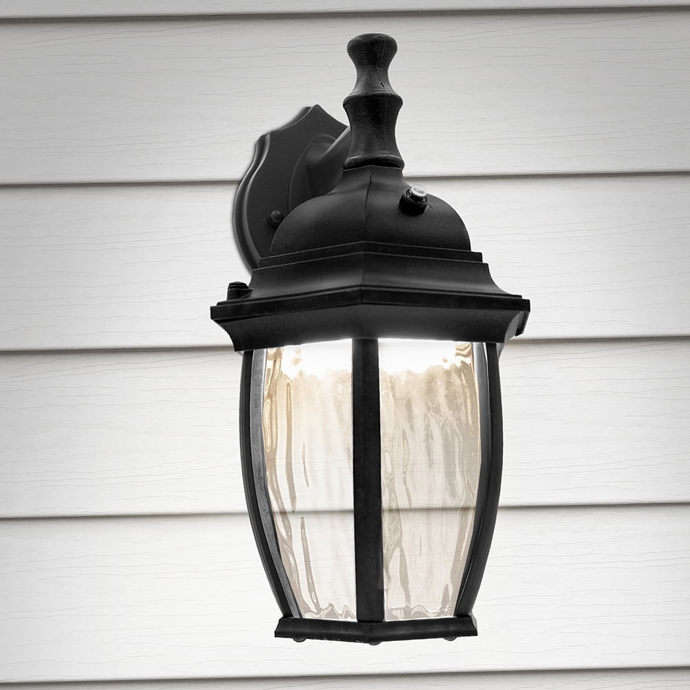 Maxxima LED Outdoor Wall Light, Black w/ Clear Water Glass, Photocell Sensor, 580 Lumens