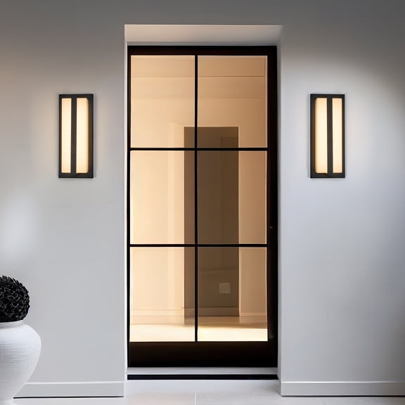 Maxxima LED Outdoor Wall Light, Black w/ Vertical Bar & Frosted Lens, Modern Porch Light, 1000 Lumens, 5 CCT 2700K-5000K