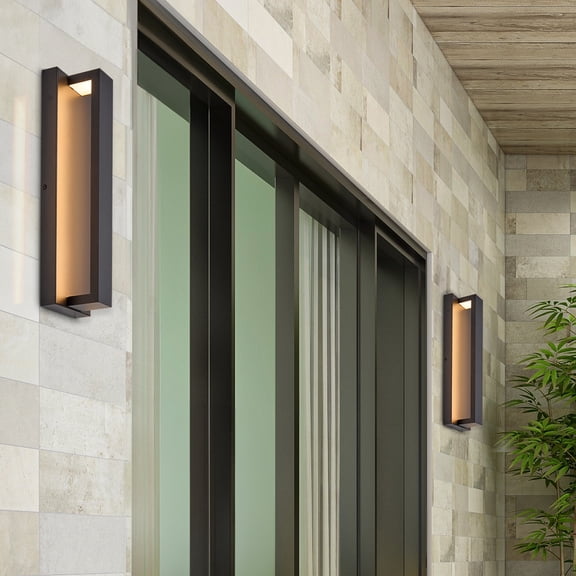 Maxxima LED Outdoor Wall Light, Linear Black Sconce w/ Vertical Bar, Modern Porch Light, 300 Lumens, 5 CCT 2700K-5000K...