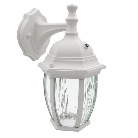 Maxxima LED Outdoor Wall Light, White w/ Clear Water Glass, Dusk to Dawn Sensor, 580 Lumens, 3000K Warm White