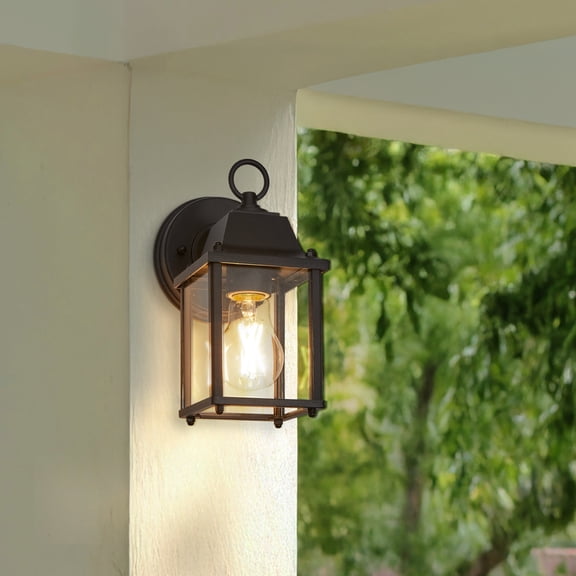 Maxxima Porch Lantern Outdoor Wall Light, Black w/ Clear Glass, Exterior Sconce Light, E26 Socket, Bulb Not Included