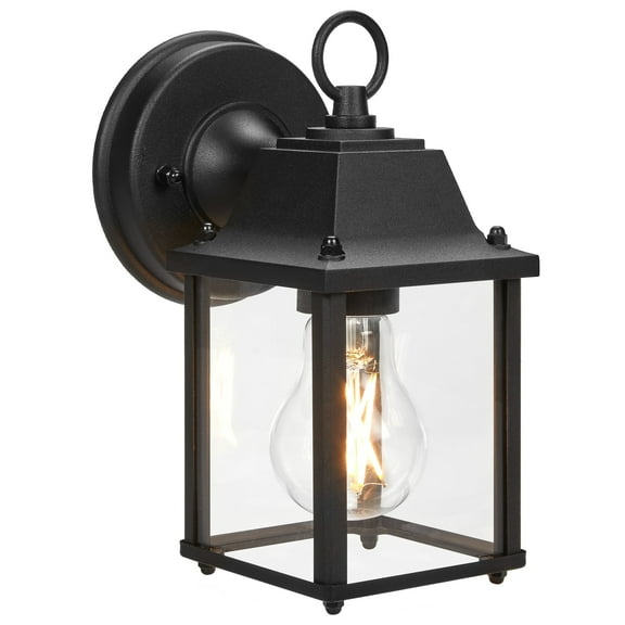 Maxxima Porch Lantern Outdoor Wall Light, Black w/ Clear Glass, Exterior Sconce Light, E26 Socket, Bulb Not Included