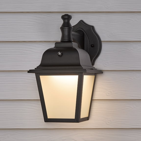 Maxxima LED Porch Lantern Outdoor Wall Light, Black w/ Frosted Glass, Photocell Sensor, 700 Lumens