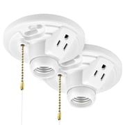 Maxxima Plastic Lamp Holder, w/ Outlet and Pull Chain One-Piece Medium Base, E26 Outlet Box Mount, 660W (2-Pack)