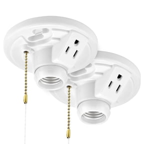 Maxxima Plastic Lamp Holder, w/ Outlet and Pull Chain One-Piece Medium Base, E26 Outlet Box Mount, 660W (2-Pack)