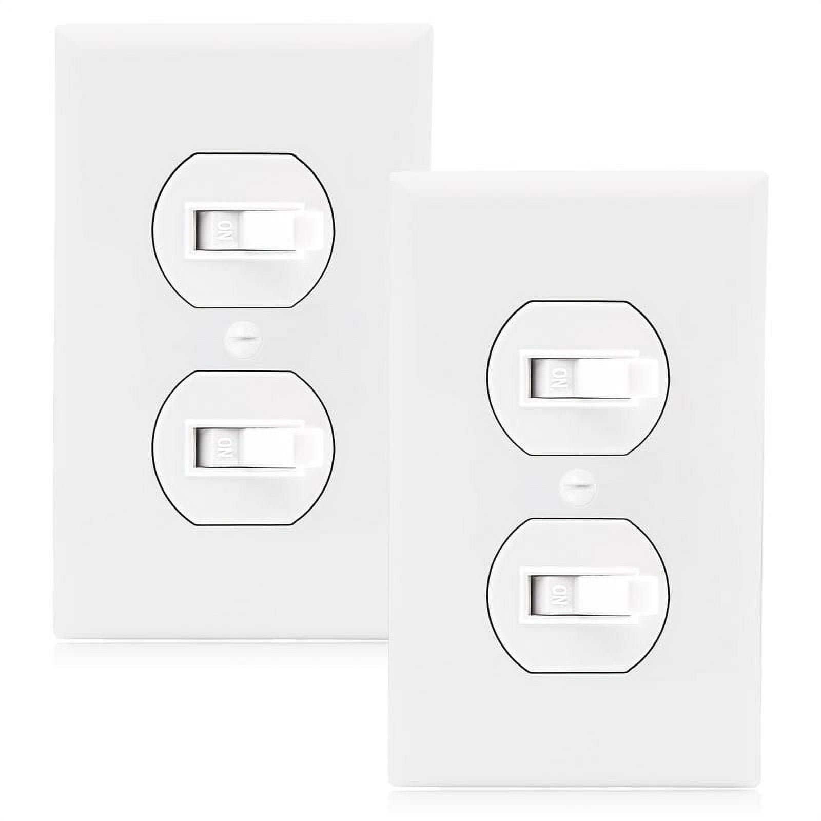 White Single Pole Double Toggle Light Switch with Wall Plates, 2 Pack
