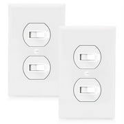 Maxxima Single Pole Duplex Toggle Combination Light Switch, White, Wall Plates Included (2 Pack)