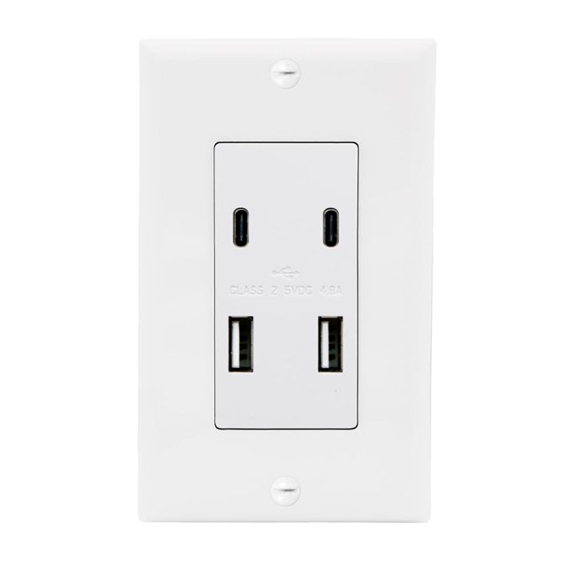 Maxxima USB Receptacle Outlet 4.8A USB C/A High Speed 4 USB Wall