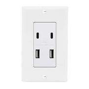 Maxxima USB Receptacle Outlet, 4.8A USB C/A High Speed 4 USB Wall Outlet, Vertical USB Charger Ports, Outlet Wall Plate Included