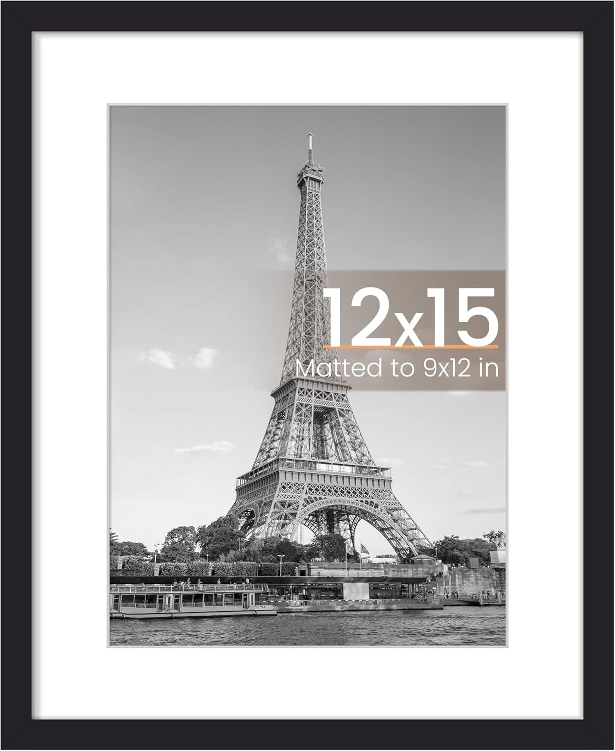 Maxxmarket 12 x 15 Frame, Display Pictures 9x12 with Mat or 12x15 Without, Wall Hanging Photo Frame, Black, 1 Pack
