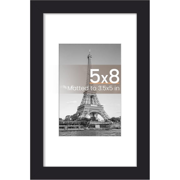 Maxxmarket 5x8 Picture Frame, Display Pictures 3.5x5 with Mat or 5x8 Without, Wall Hanging Photo Frame, Black, 1 Pack