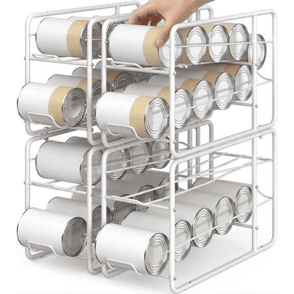 Maxxmarket Stackable Dual-Layer Can Dispenser Organizer Automatic Rolling Storage Rack for Soda & Food Cans, Pantry & Cabinet Organizer, 4 Pack, White