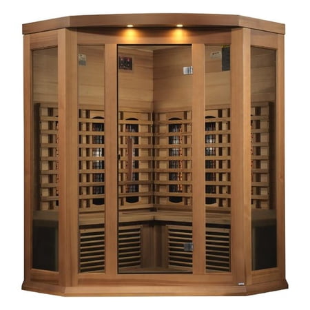 Maxxus Sauna MX-M356-01-FS CED 3-Person Full Spectrum Near-Zero EMF FAR Infrared Corner Sauna, Natural