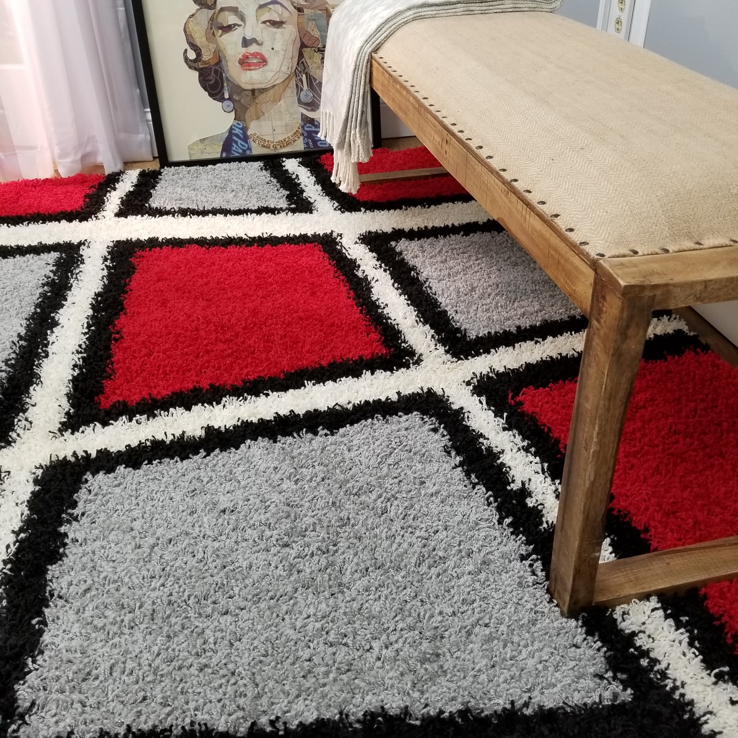 4 Tile Rug Maxy Home Bella Multicolor Tiles 3 ft. 3 in x 4 ft. 8 in. Shag Area Rug ...